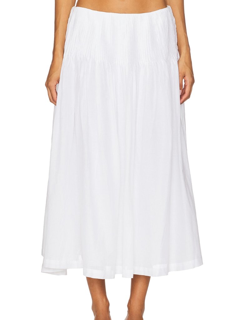 Lpa Emmy Midi Skirt In White Flowy Summer Long Cotton